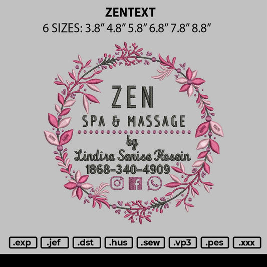 Zen Text Embroidery File 6 sizes