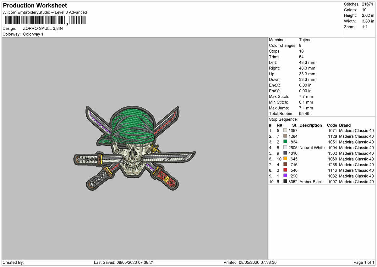 Zorro skull Embroidery File 6 sizes