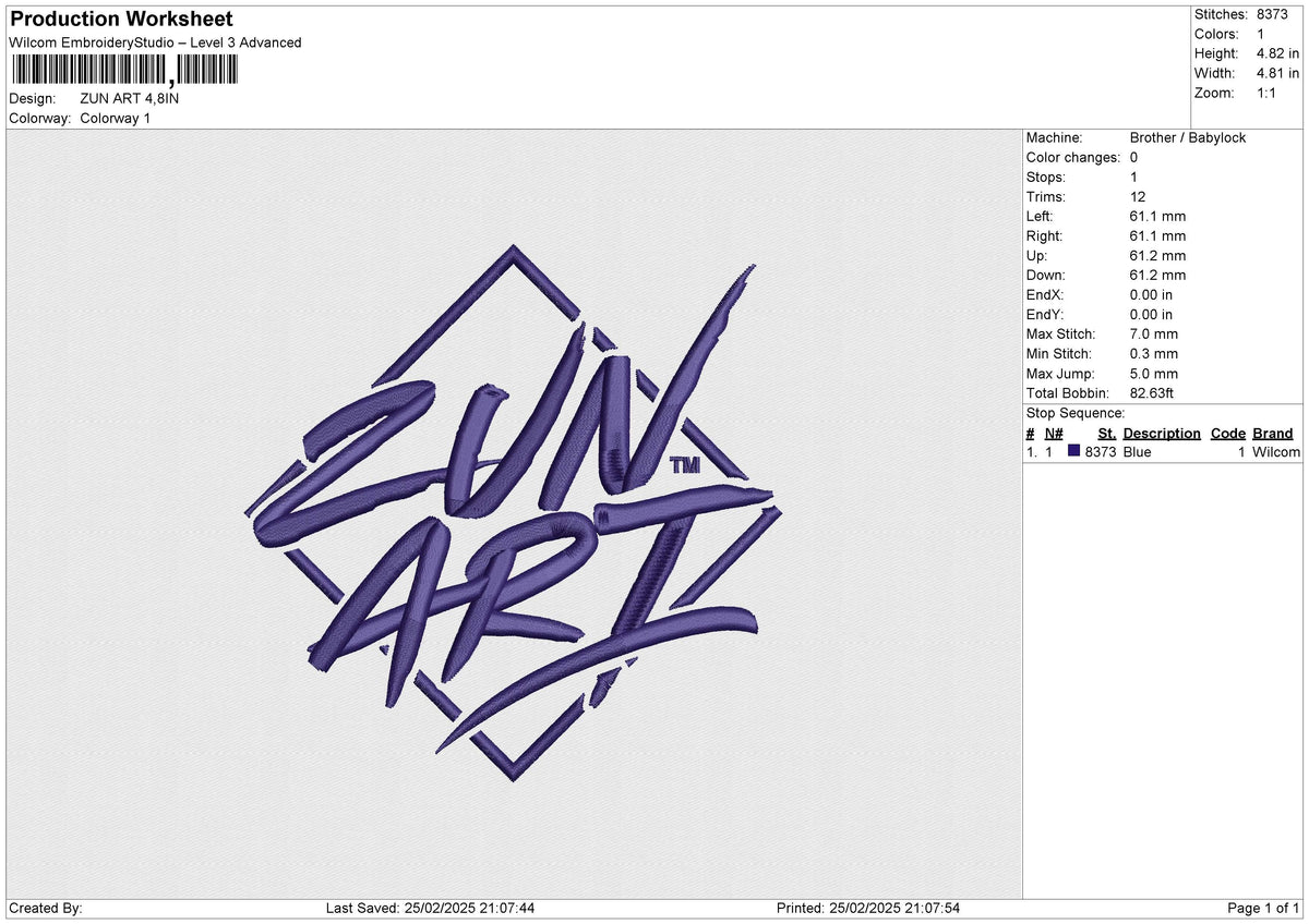 ZUN ART Embroidery File 6 size