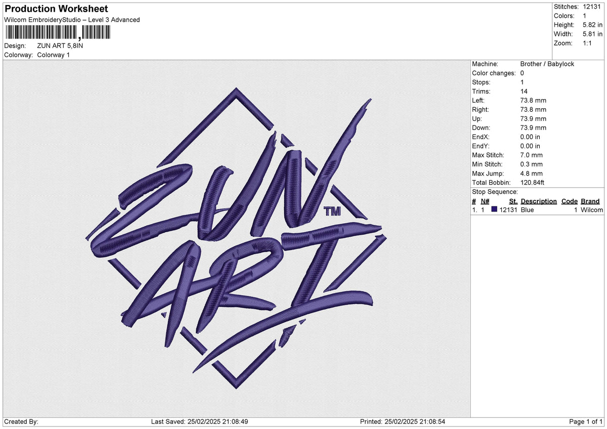 ZUN ART Embroidery File 6 size