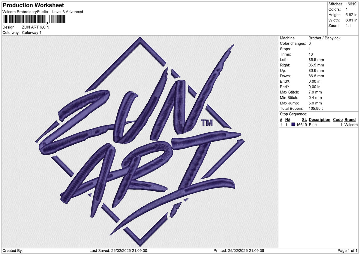 ZUN ART Embroidery File 6 size