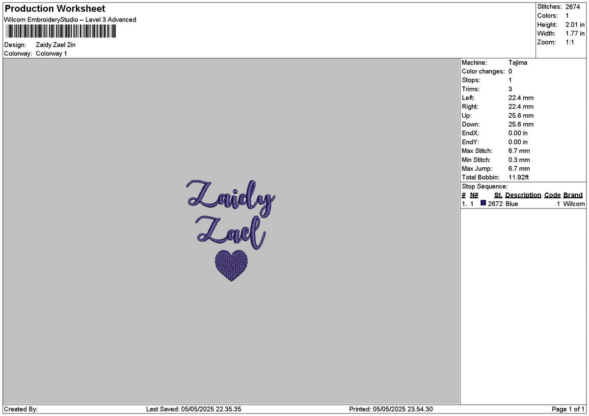 Zaidytext V1 Embroidery File 6 sizes
