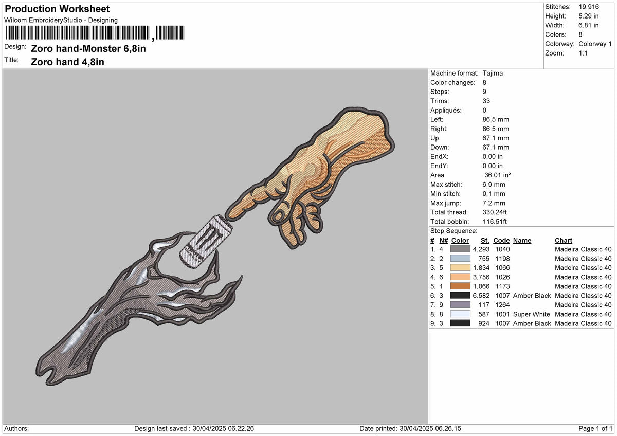 Zoro Hands Monster Embroidery File
