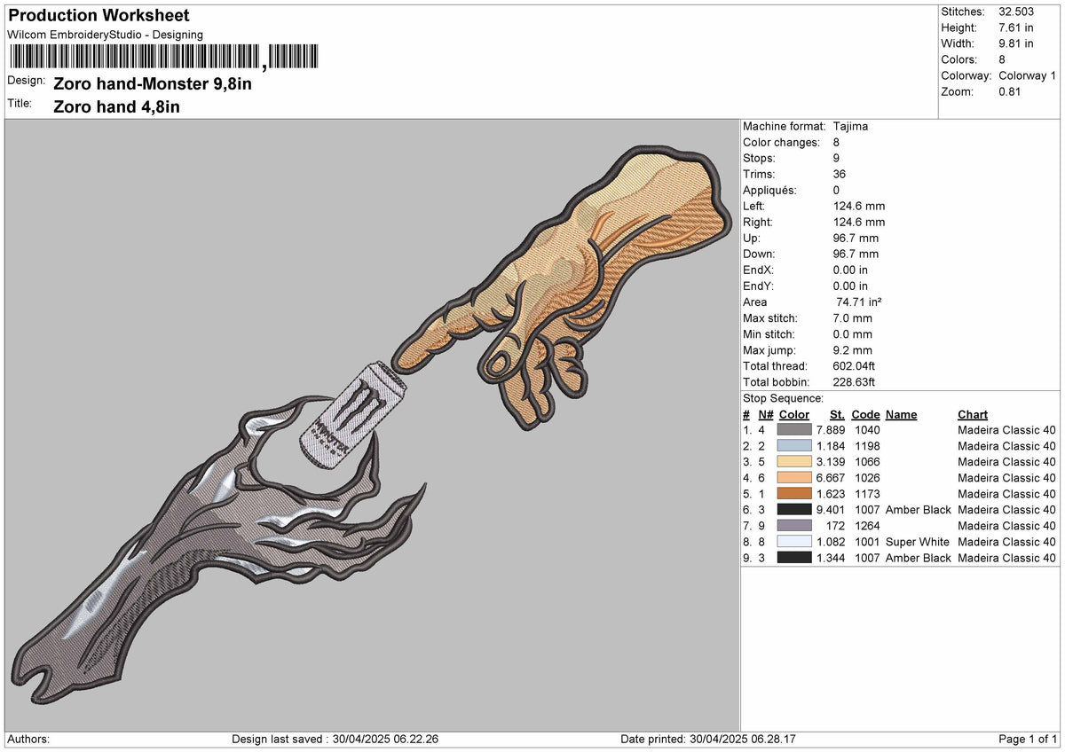 Zoro Hands Monster Embroidery File