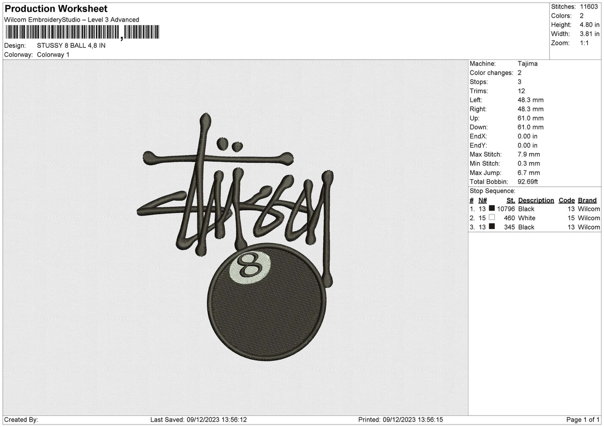 STUSSY 8 BALL Embroidery File 6 size