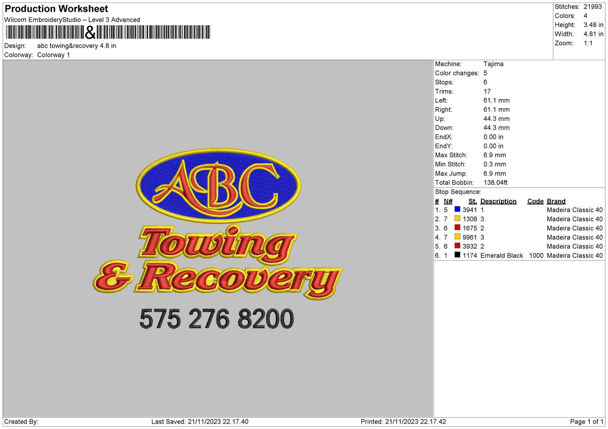Towing Embroidery File 6 sizes