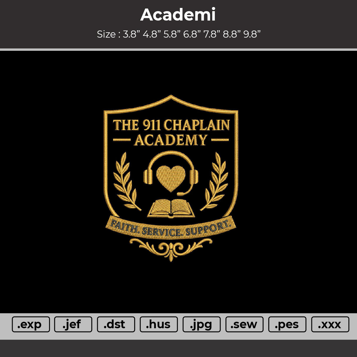 Academi Embroidery File 6 sizes
