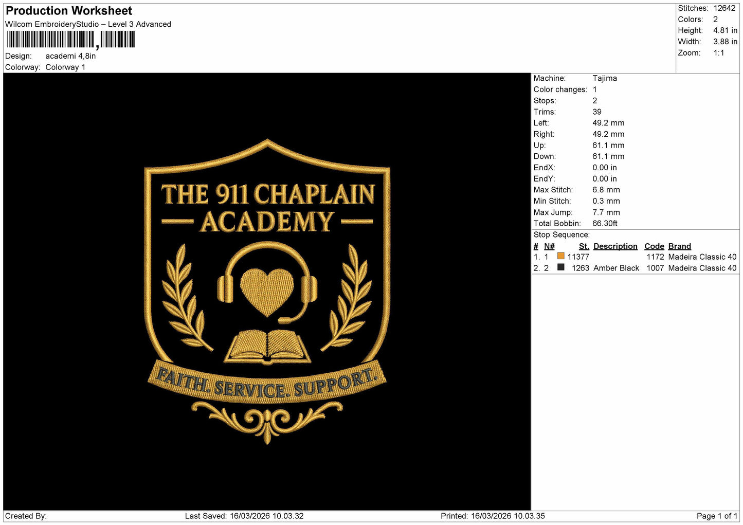 Academi Embroidery File 6 sizes
