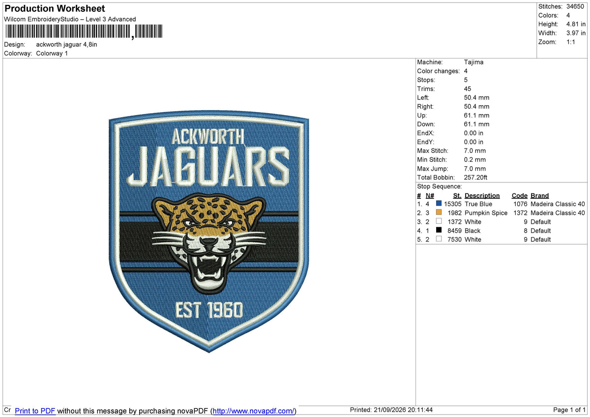 Ackworth Jaguar Embroidery File 6 size