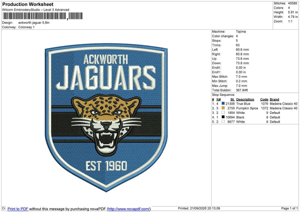 Ackworth Jaguar Embroidery File 6 size