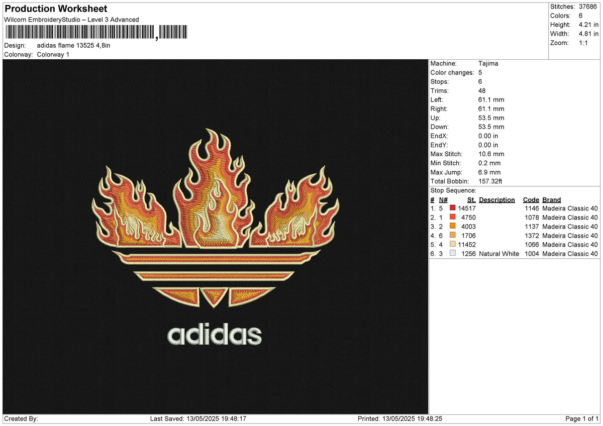 Adidas Flame 13525 Embroidery File 6 size
