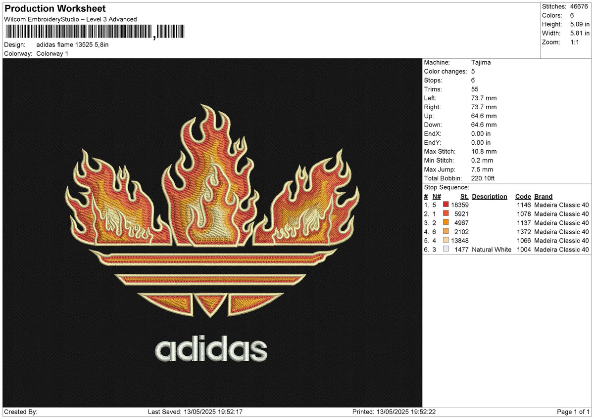 Adidas Flame 13525 Embroidery File 6 size
