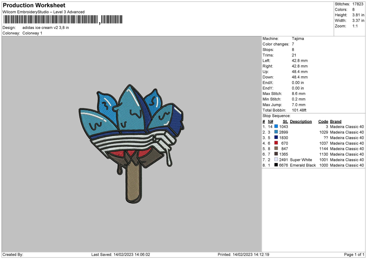 Blue Ice Cream Embroidery File 6 sizes
