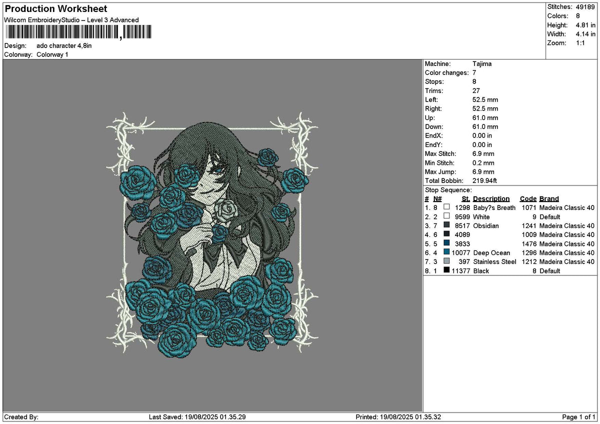 Blue Roses Embroidery File 6 sizes