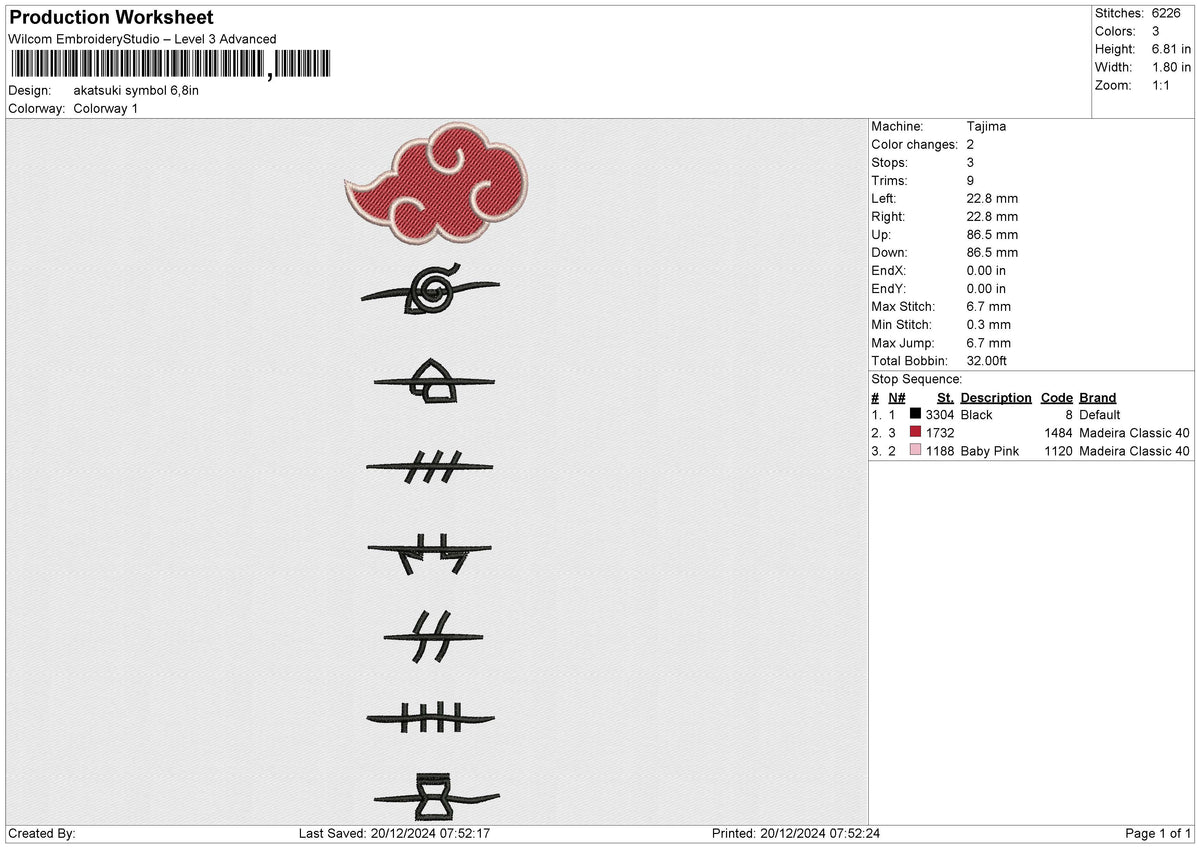 Akatsuki Symbol Embroidery File 6 size