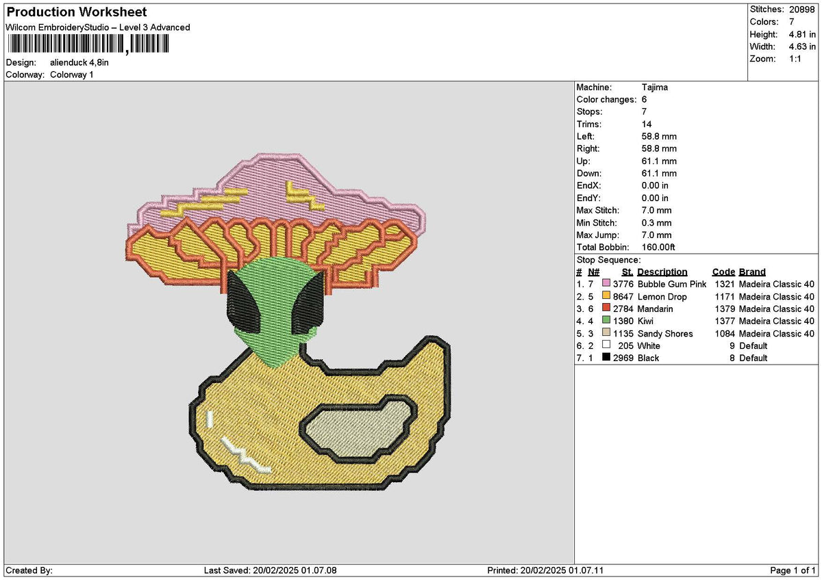 Duck Hat V2 Embroidery File 6 sizes