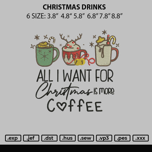 Christmas Drinks Embroidery File 6 sizes