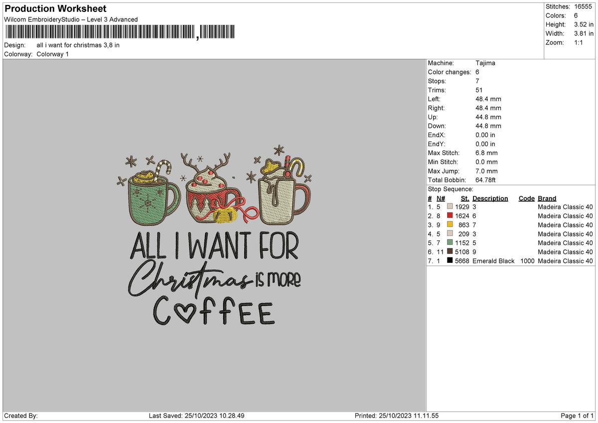 Christmas Drinks Embroidery File 6 sizes