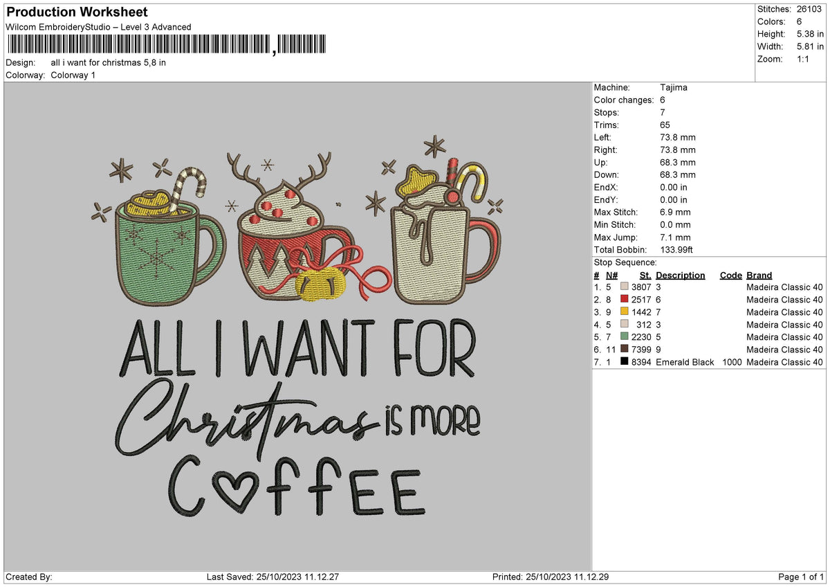 Christmas Drinks Embroidery File 6 sizes