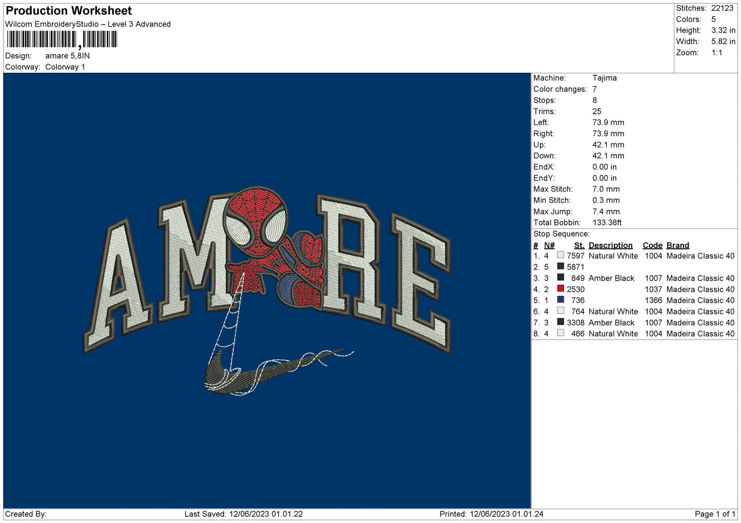 Amare Embroidery File 6 sizes