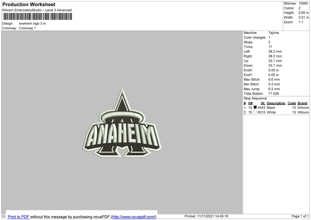 Anaheim Logo Embroidery