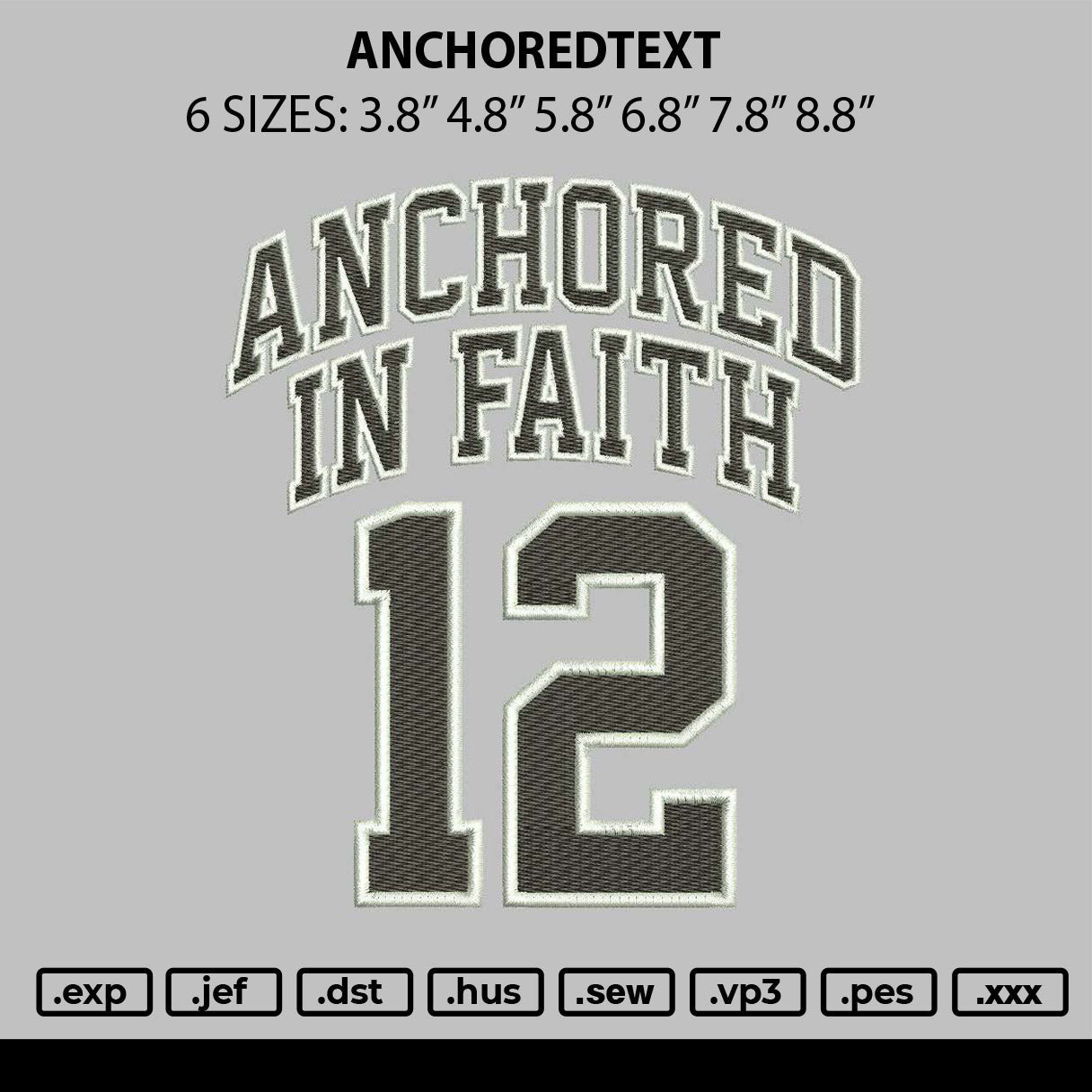 Anchoredtext Embroidery File 6 sizes