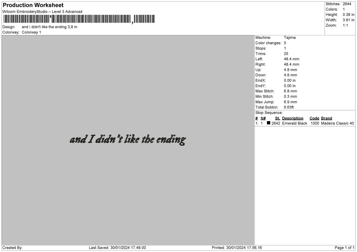 Didnt Like Text Embroidery File 6 sizes