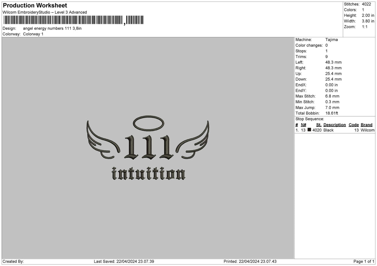Angel111 Embroidery File 6 sizes