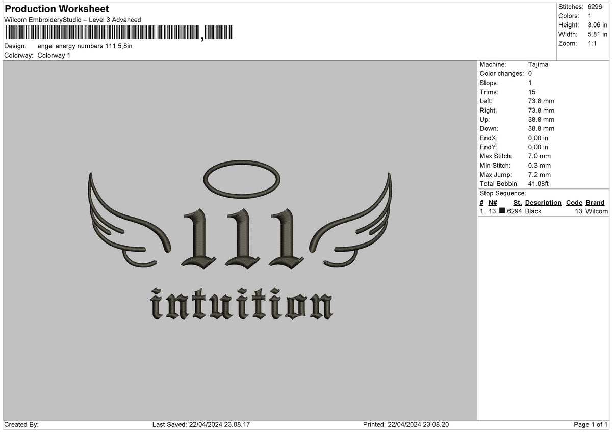Angel111 Embroidery File 6 sizes