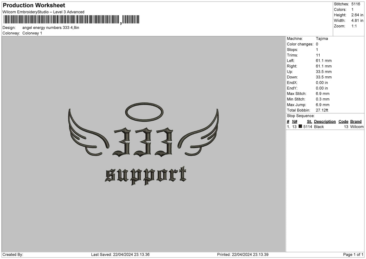 Angel333 Embroidery File 6 sizes