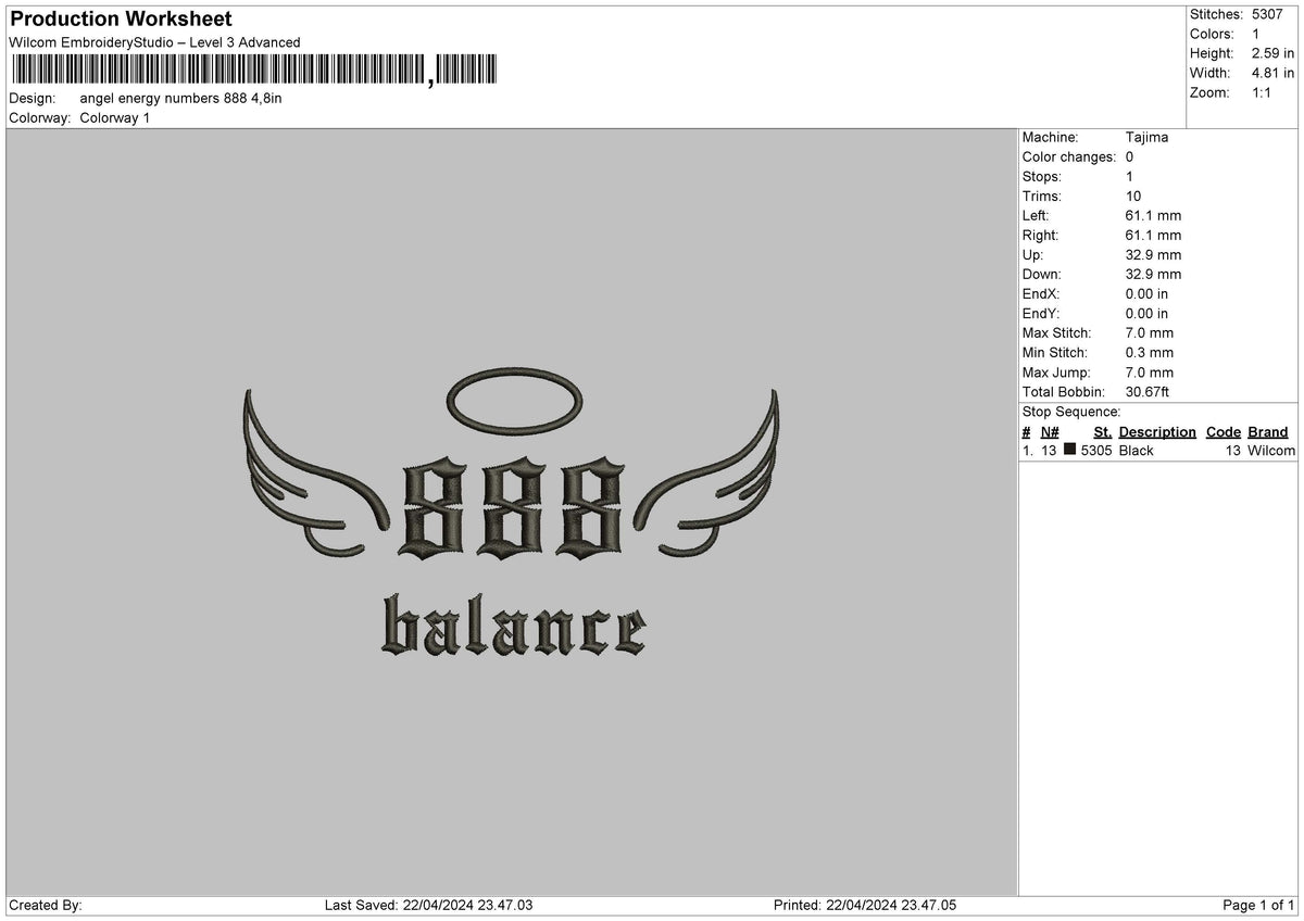 Angel888 Embroidery File 6 sizes