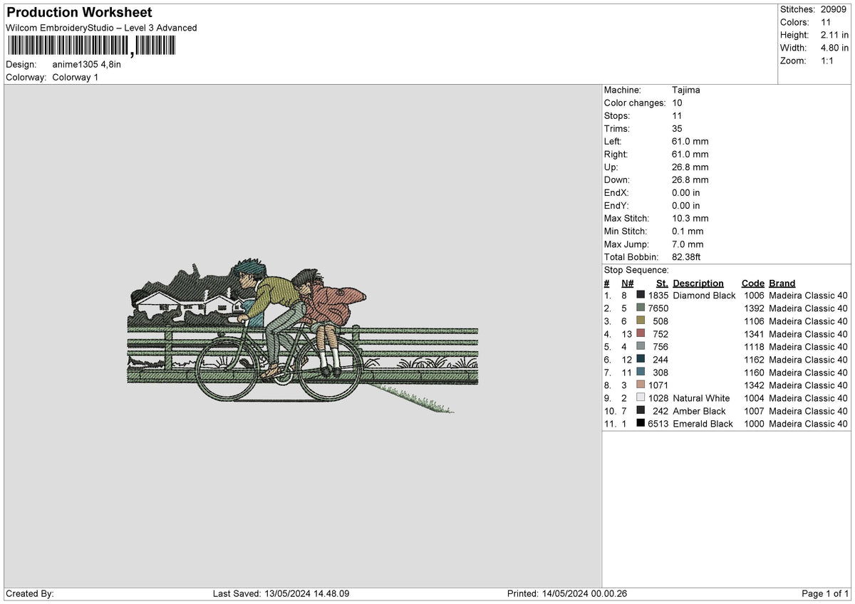 Anime1305 Embroidery File 6 sizes
