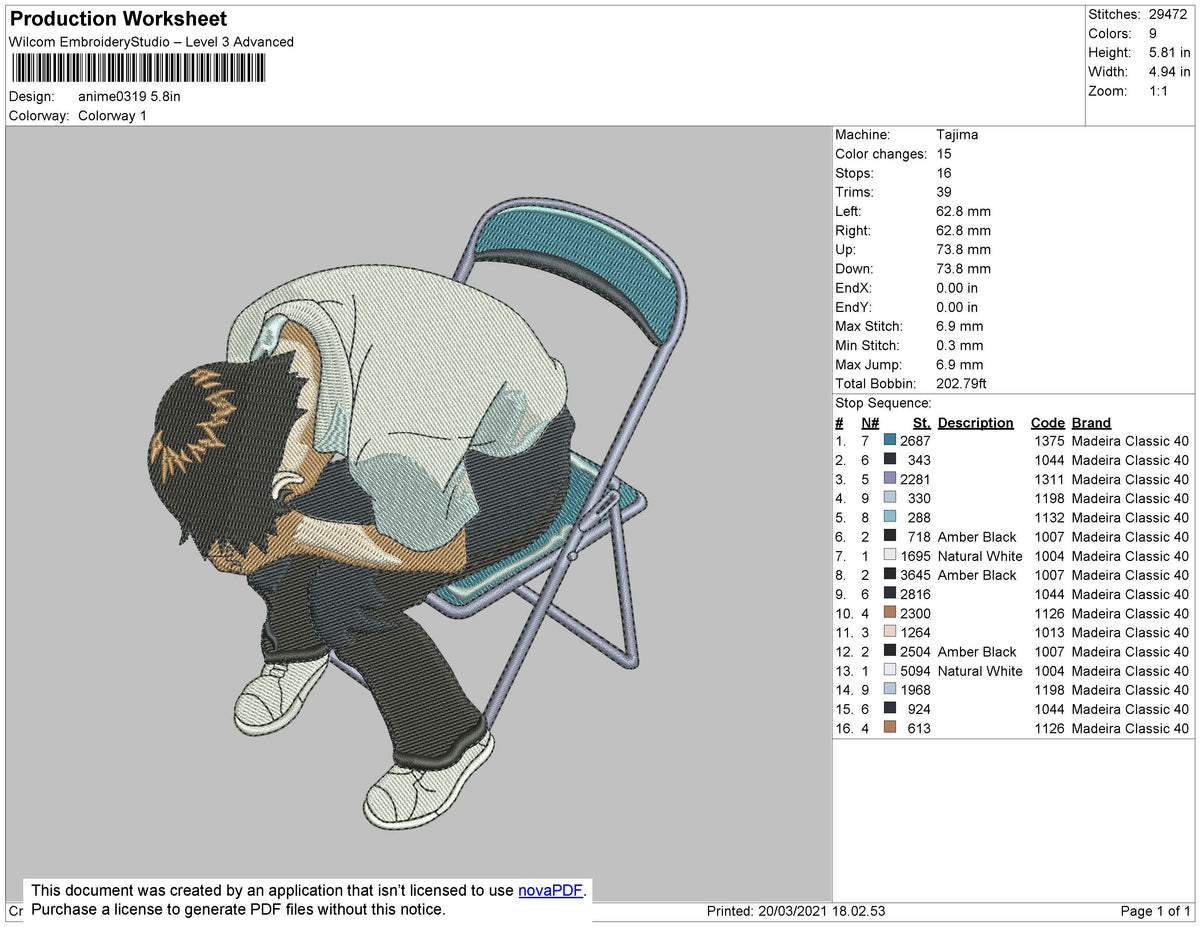 Shinji Ikari sit down anime 004 Embroidery File 6 size