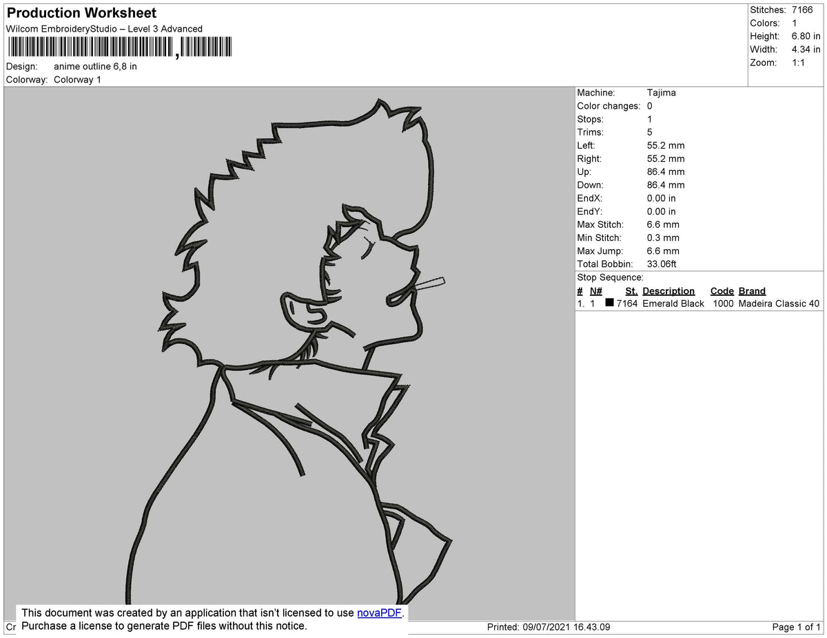 anime outline 03 Embroidery
