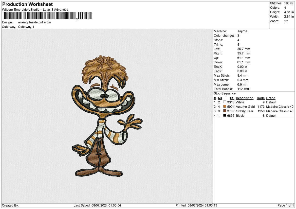 Anxiety Inside Out Embroidery File 6 size