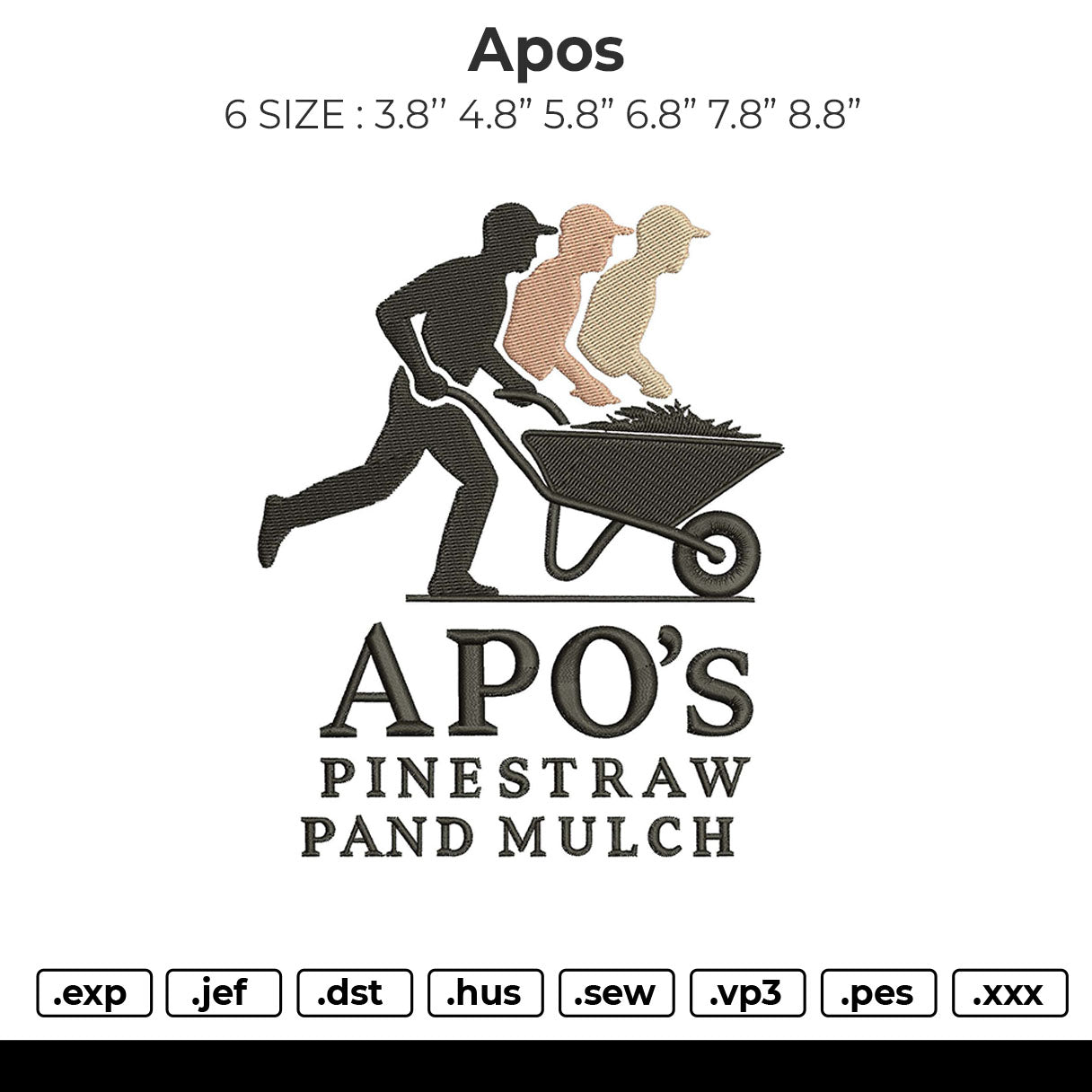 Apos Embroidery File 6 size