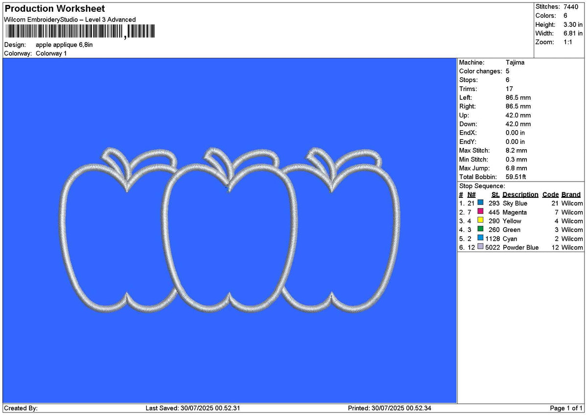 Apple Applique Embroidery File 6 sizes