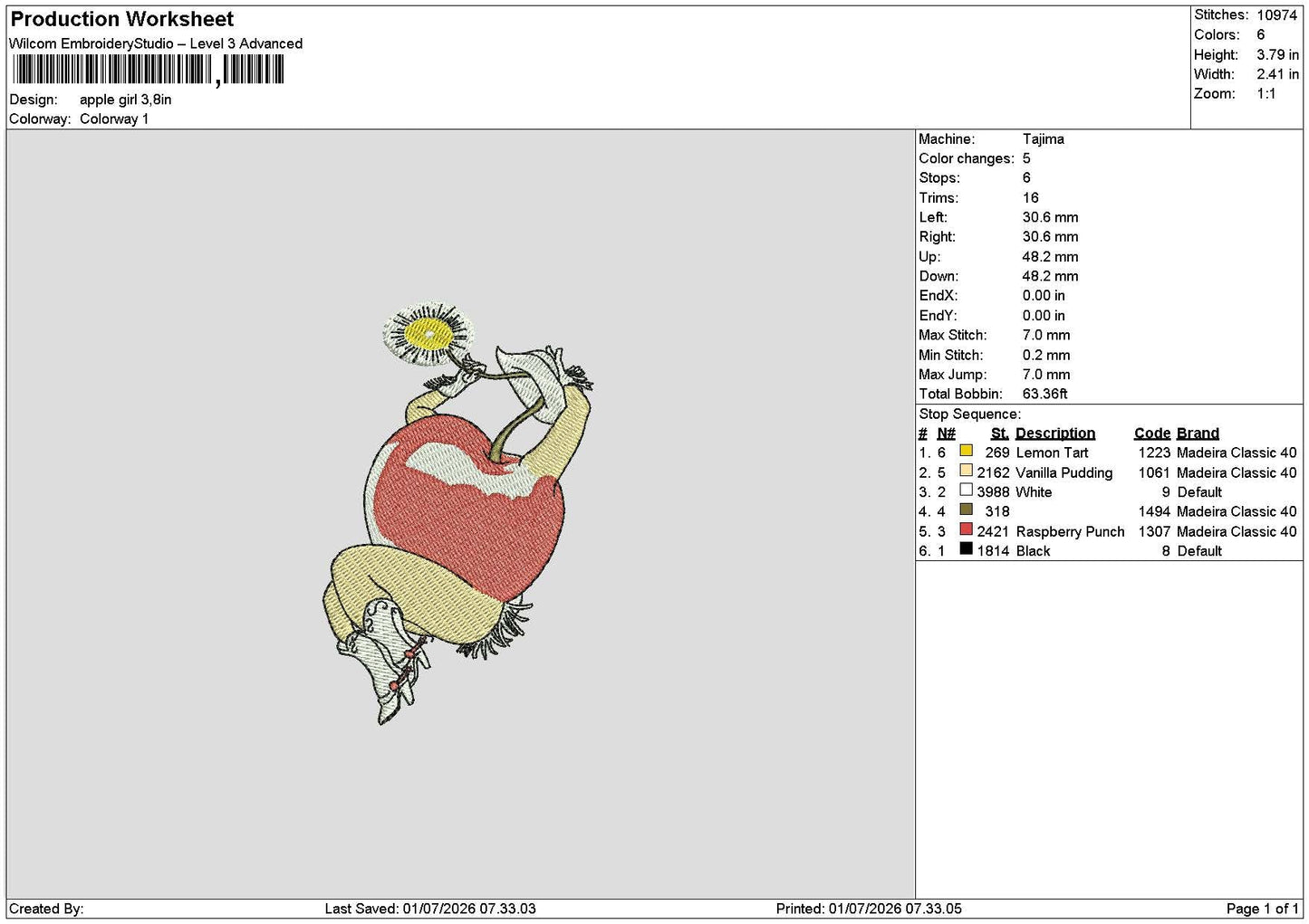 Apple girl Embroidery Machine Design File