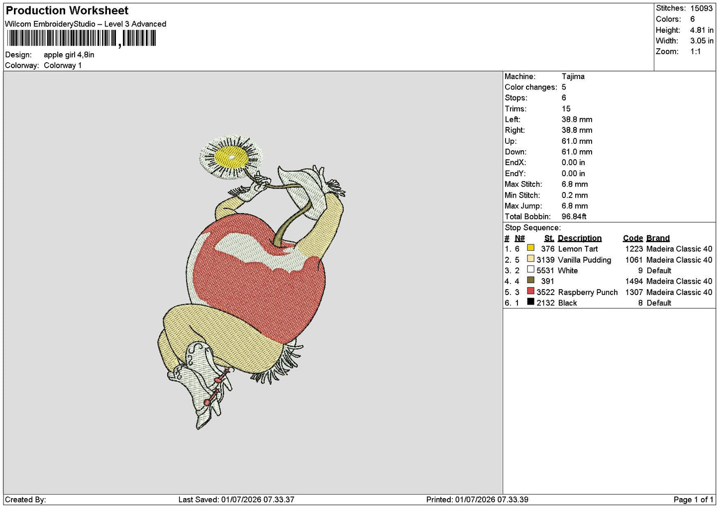 Apple girl Embroidery Machine Design File