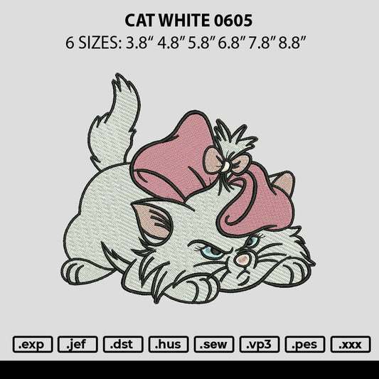 Cat White 0506 Embroidery File 6 sizes