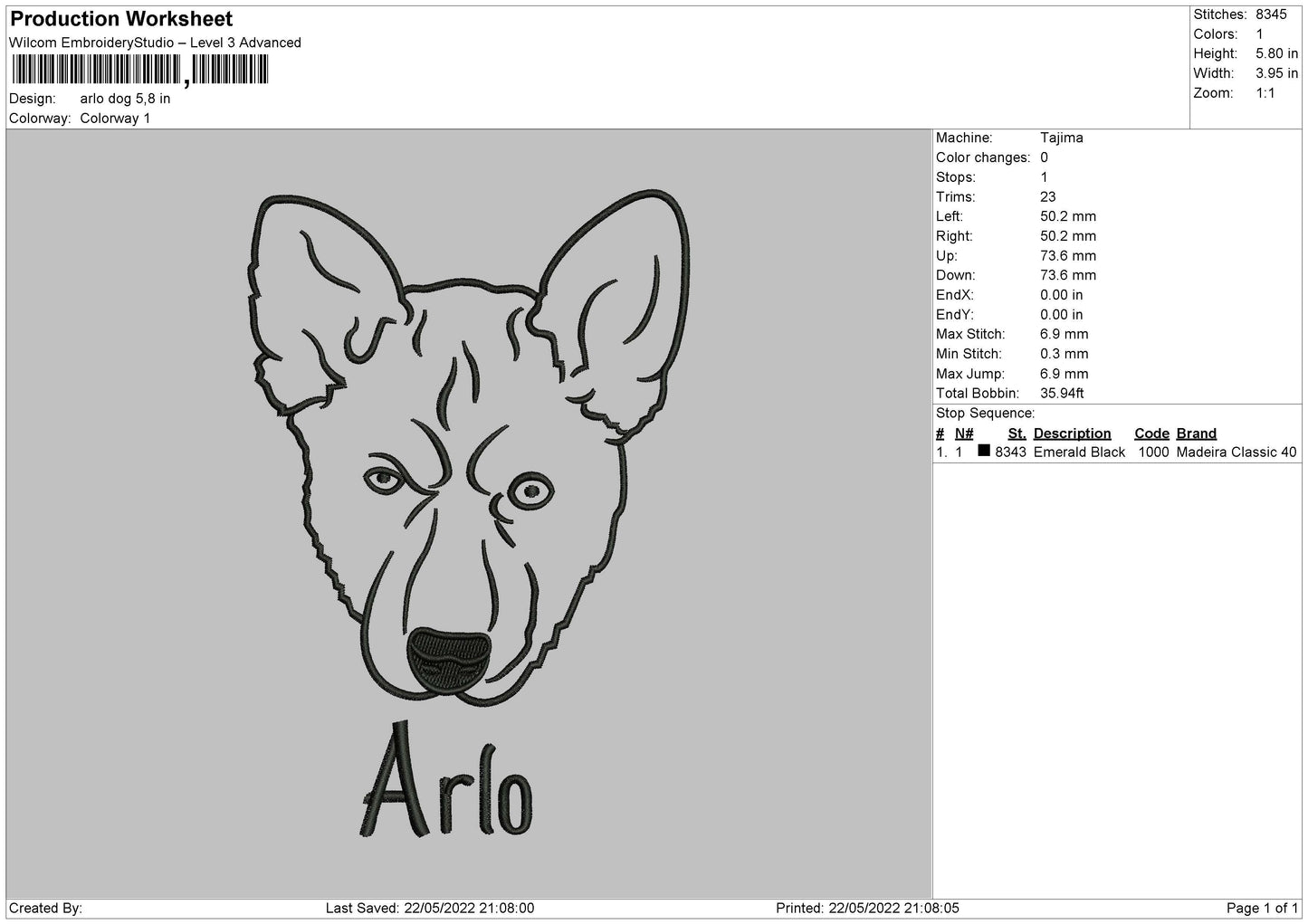 Arlo Dog Embroidery