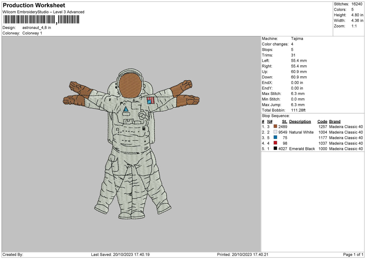 Astronaut Embroidery File 6 sizes