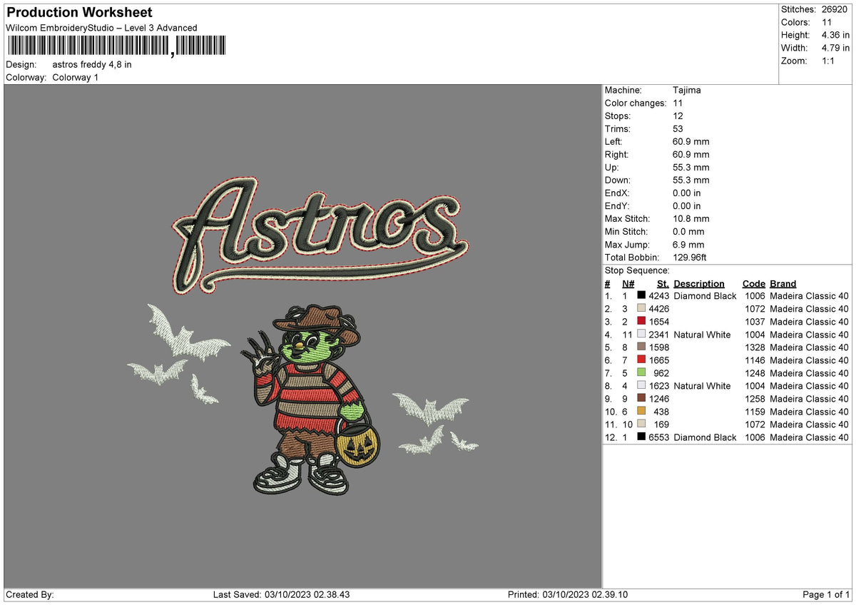 Astros Freddy Embroidery File 6 sizes