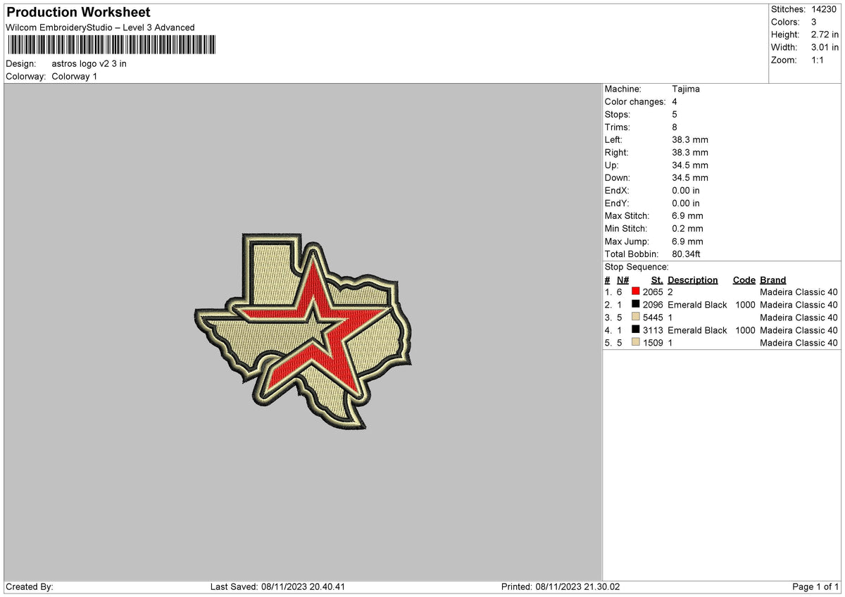 Astros V2 Embroidery File 6 sizes