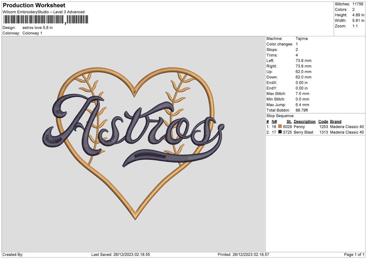 Astros Love Embroidery File 6 sizes