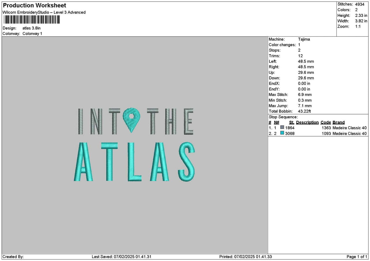 Atlastext Embroidery File 6 sizes