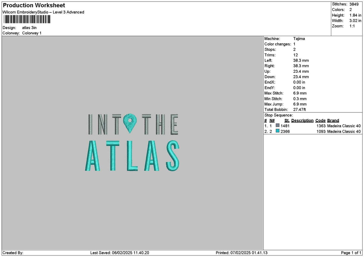 Atlastext Embroidery File 6 sizes