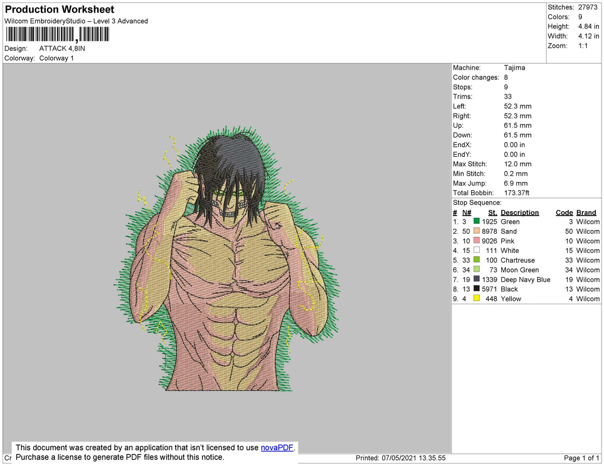 Attack Eren Embroidery