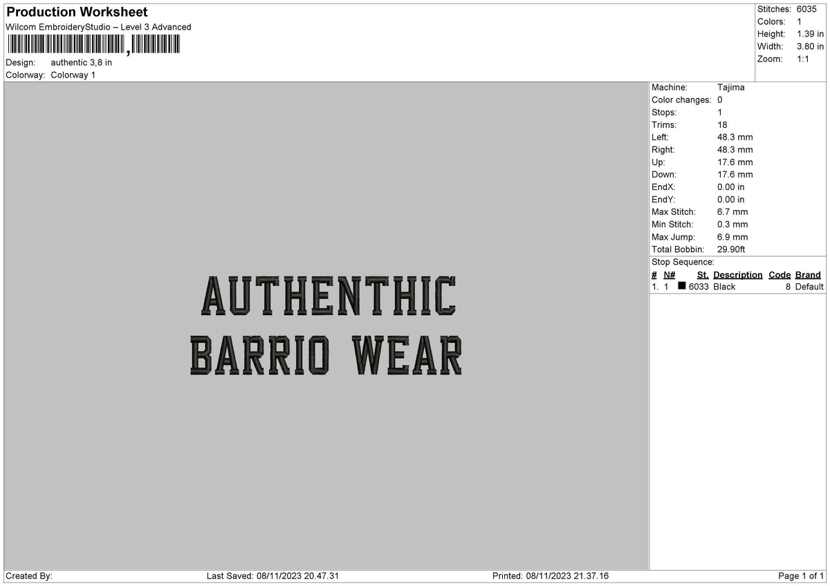 Authentic Txt Embroidery File 6 sizes