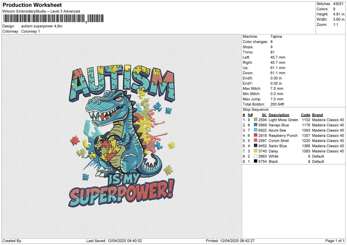 Autism Superpower Embroidery File 6 size